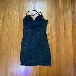 David's Bridal Black Sparkle Mini Dress